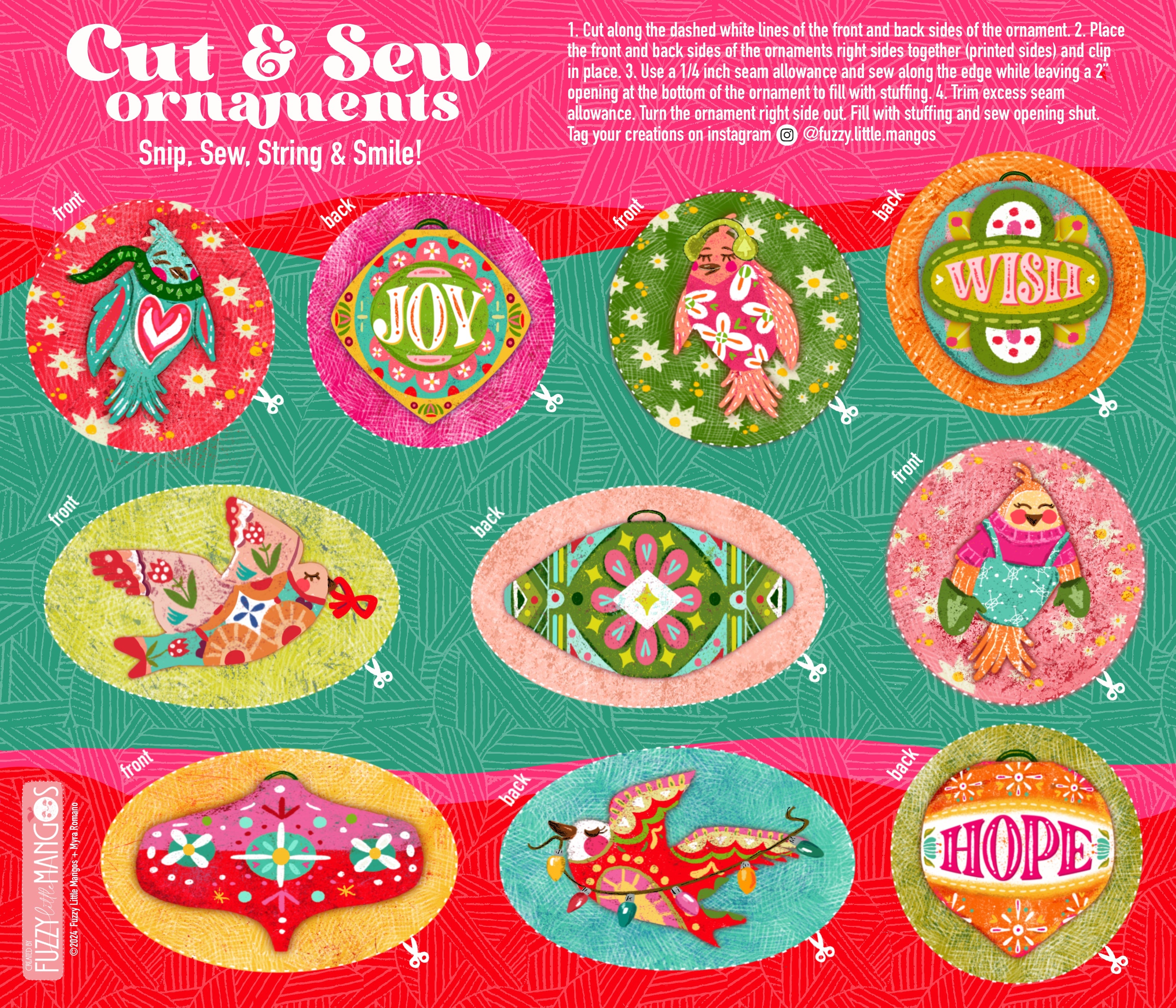 DIY Holiday Ornament Kit: Cut & Sew Fabric Ornaments