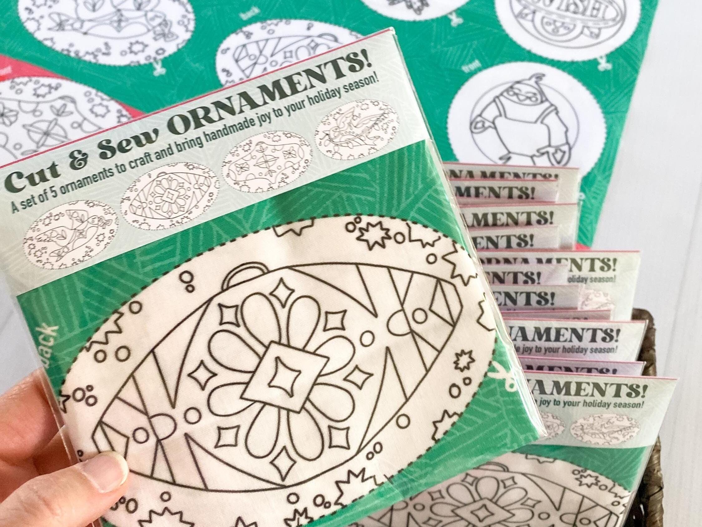DIY Christmas Ornament Kit: Color, Cut & Sew Fabric Ornaments