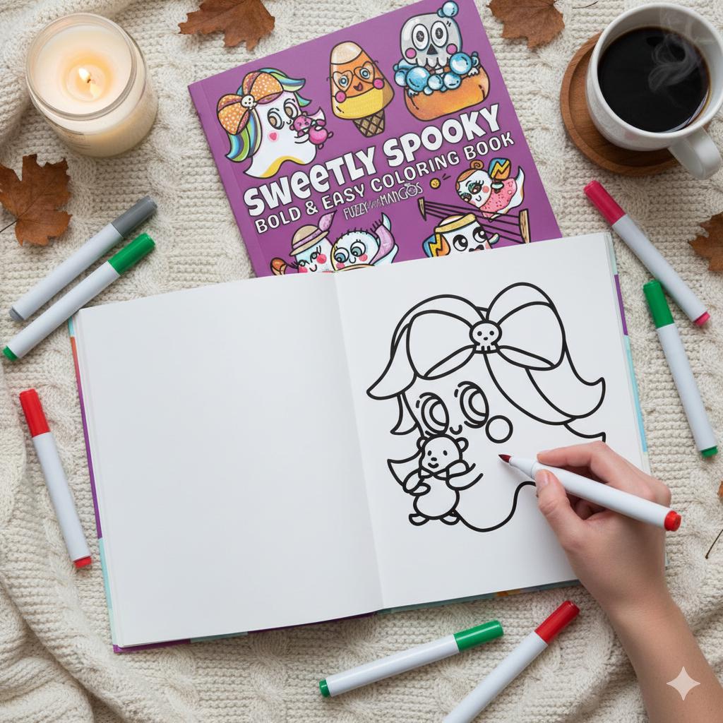 Sweetly Spooky Halloween Coloring Book Bold & Easy Cute Designs for Kids & Adults